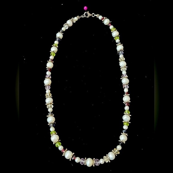 Genuine Freshwater Pearl, Garnet, Peridot, Citrine, Amethyst and SS Necklace - Picture 2 of 7